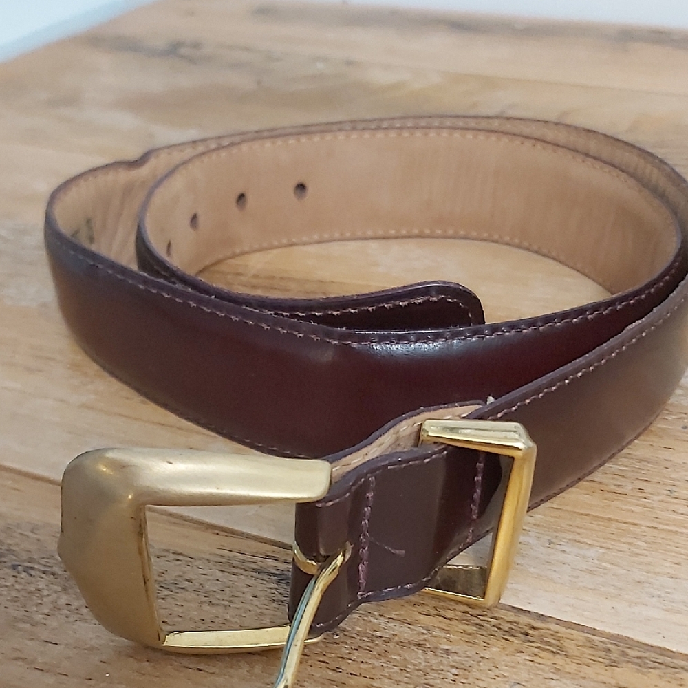 Nodrstrom Men's Brown Leather Belt with Brushed Gold Buckle